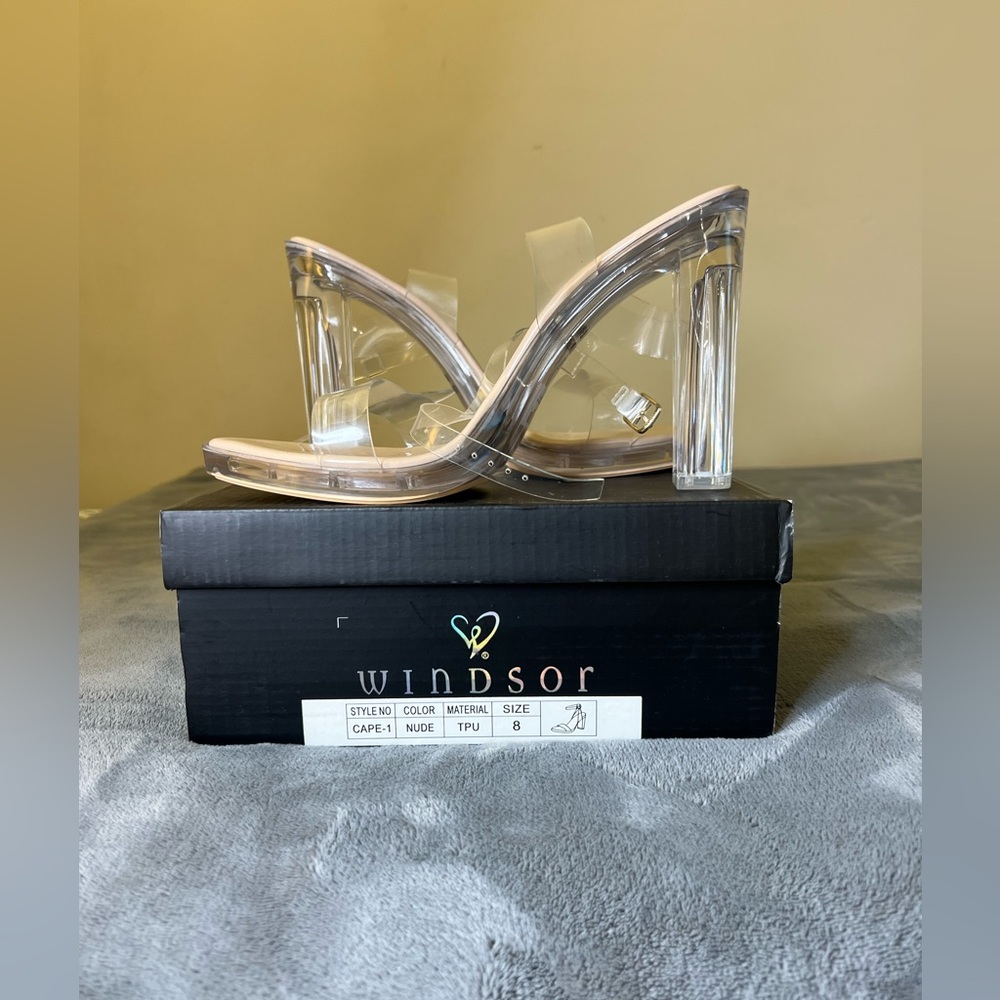 Nude and Clear Windsor Strap Heels